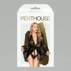 Полупрозрачный ажурный пеньюар в комплекте с трусиками Hypnotic power black (S-L).