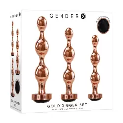 Набор анальных пробок Gender X Gold Digger Set, 3 размера, золотистые, металлические