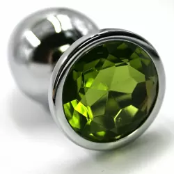 Маленькая алюминиевая анальная пробка Kanikule Small с кристаллом – серебристый с зеленым