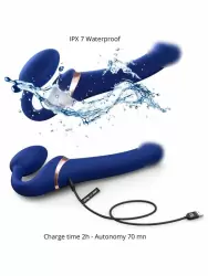 Анатомический страпон Strap-On-Me Multi Orgasm с 3 моторами, безремневой, размер L, синий