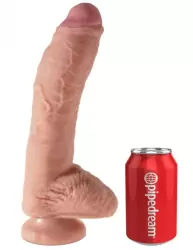 Фаллоимитатор-реалистик с мошонкой King Cock Plus 10 Dual Density Fat на присоске – телесный