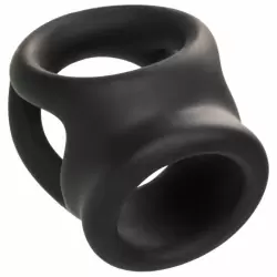 Универсальное эрекционное кольцо Alpha Liquid Silicone Dual Cage & Ring, с подхватом мошонки, диаметр 3,75 см, ТПЕ, черный