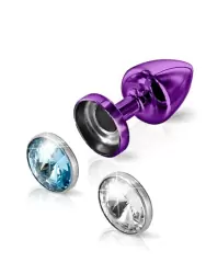 Металлический анальный плаг Anni Magnet T2 с двумя заменяемыми кристаллами на магните – фиолетовый