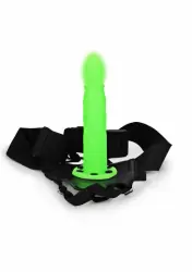 Светящийся страпон Shots toys, со спиралевидной фактурой, 20 см, неоновый зеленый