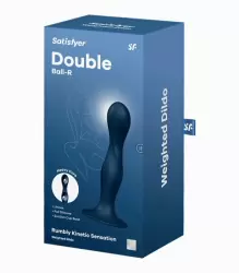 Фактурный фаллоимитатор Satisfyer Double Ball-R, два металлических шариками в стволе, 18 см, синий