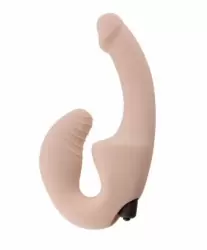 Безремневой страпон с вибрацией бежевый
