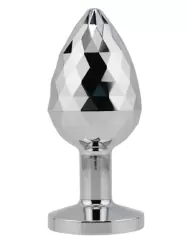 Алюминиевая текстурная анальная пробка с прозрачным кристаллом Medium