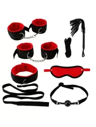 Набор для BDSM игр Jogo, с металлическими креплениями, 7 предметов, черный с красным