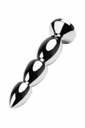 Большая металлическая анальная пробка TOYFA с кристаллом цвета сапфира - серебристый с синим