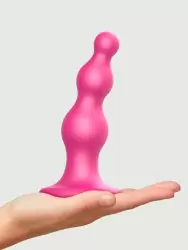 Гибкий фаллоимитатор Strap-On-Me Dildo Plug Beads Framboise, 15 см, 3 утолщения, розовый металлик