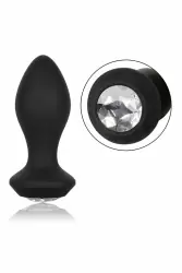 Анальная вибропробка California Power Gem, с белым кристаллом, 9,5 см, 10 режимов, силикон, черный