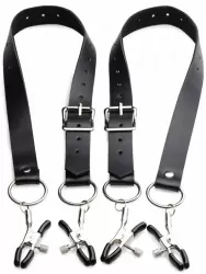 Расширяющие ремни Master Series с зажимами для половых губ, черные