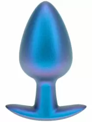 Гладкая анальная пробка Shots toys, 8,9 см, силикон, синий металлик