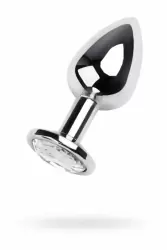 Тяжелая металлическая анальная пробка TOYFA с кристаллом цвета алмаза - серебристый с белым