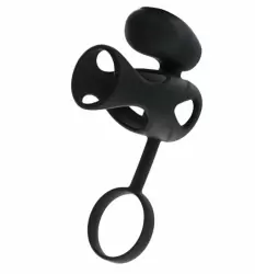 Насадка на пенис с кольцом и клиторальным стимулятором TOYFA Black&Red – черный