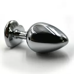 Средняя алюминиевая анальная пробка Kanikule Medium с кристаллом в форме сердца – серебристый с прозрачным