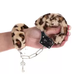 Металлические наручники Metal HandCuff с мехом – леопард