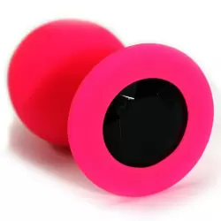 Средняя силиконовая анальная пробка Kanikule Medium с кристаллом – розовый с черным