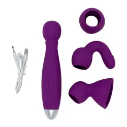  Перезаряжаемый вибростимулятор с тремя насадками для двоих Bowling – фиолетовый