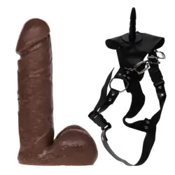 Трусики с декоративной пряжкой и фаллосом-реалистиком Ultra Passionate Harness – коричневый