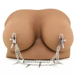 Зажимы на соски Rock Hard Nipple Clamps с двойной цепочкой - серебристый