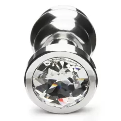 Рельефная анальная пробка Anni Ano T2 с большим кристаллом Сваровски – серебристый