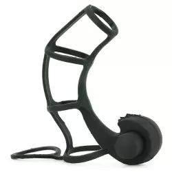 Насадка стимулирующая Beginner's Silicone Power Cage с кольцом на мошонку и вибрацией – черная