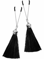 Зажимы на соски Pecado BDSM, «Вилки», с кисточками из шелка, металл, черные