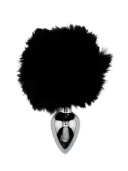 Анальная пробка Kanikule,серебристая с черным заячьим хвостиком, размер S