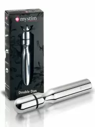 Анальный стимулятор Mystim Double Dan, для подключения к источнику электроимпульсов, 15,5 см, серебристый