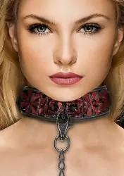 Широкий ошейник Luxury Collar with Leash бордовый