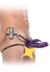 Полый страпон с клиторальным стимулятором Wabbit Hollow Strap-on с вибрацией – фиолетовый