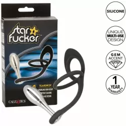 Алюминиевая анальная пробка с эрекционным кольцом STARFUCKER TEARDROP PLUG, с подхватом мошонки, 7 см, диаметр 2,5 см