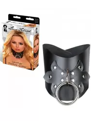 Широкий кожаный ошейник с декором и кольцом для поводка Leather Posture Collar – черный