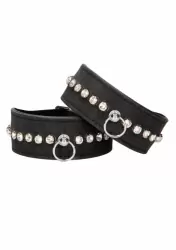 Наручники из искусстственной кожи Diamond Studded Wrist Cuffs, с кристаллами, 34 см, черный