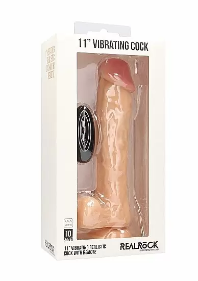 Электрический вибромассажер Vibrating Realistic Cock - 11 Inch - With Scrotum - Flesh