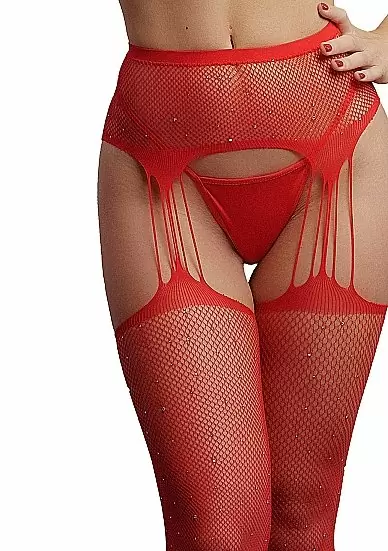 Элегантные чулки Shots toys Le Desir Suspender Rhinestone — красные, размер S/L