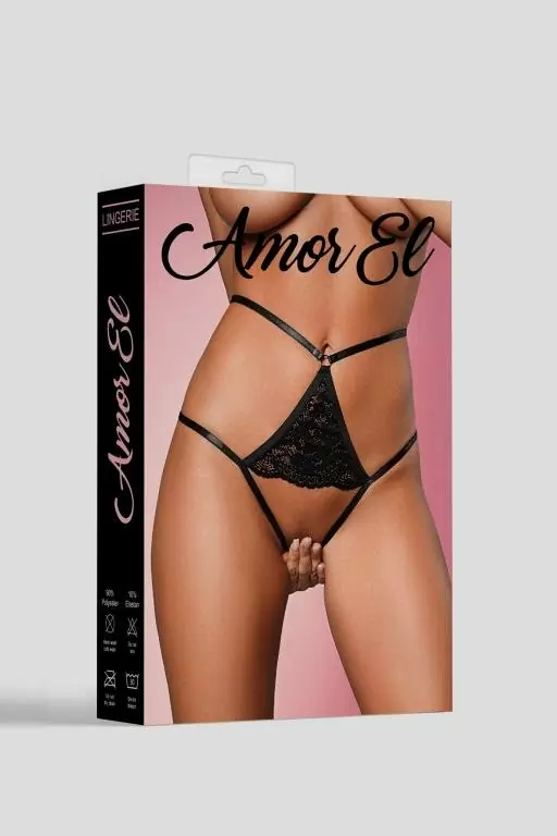 Откровенные трусики с доступом, Amor El, размер L, черные