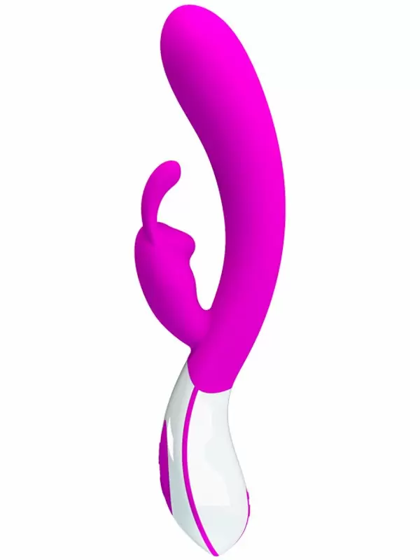 Изогнутый вибратор-кролик Harlan  G-spot, с ушками, 7 режимов, 22 см, силикон, розовый с белым