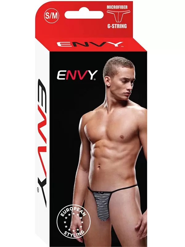 Черно-белые стринги, трусы мужские в полоску - S/M