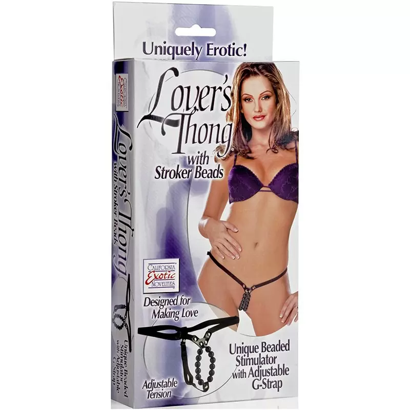Трусики Lover's Thong With Stroker Beads с бусинками – черный