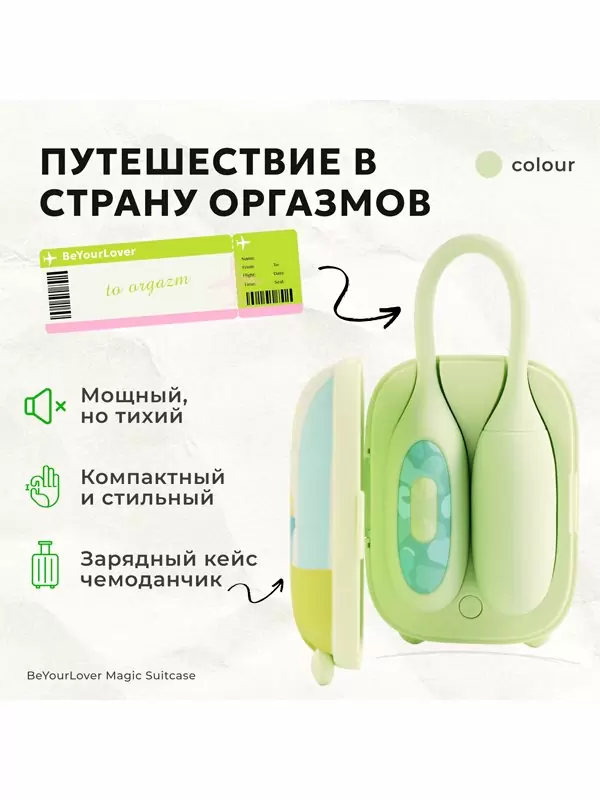 Многофункциональный вибратор BeYourLover Magic Suitcase с бесконтактным стимулятором клитора, управление через приложение, 7 см, зеленый
