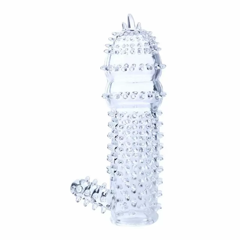 Стимулирующая насадка с закрытой головкой и клиторальным отростком Penis Sleeve – прозрачный