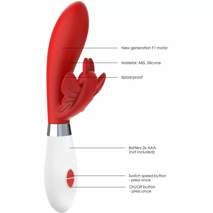 Изогнутый вибратор-кролик Alexios, 21 см, 10 режимов, красный