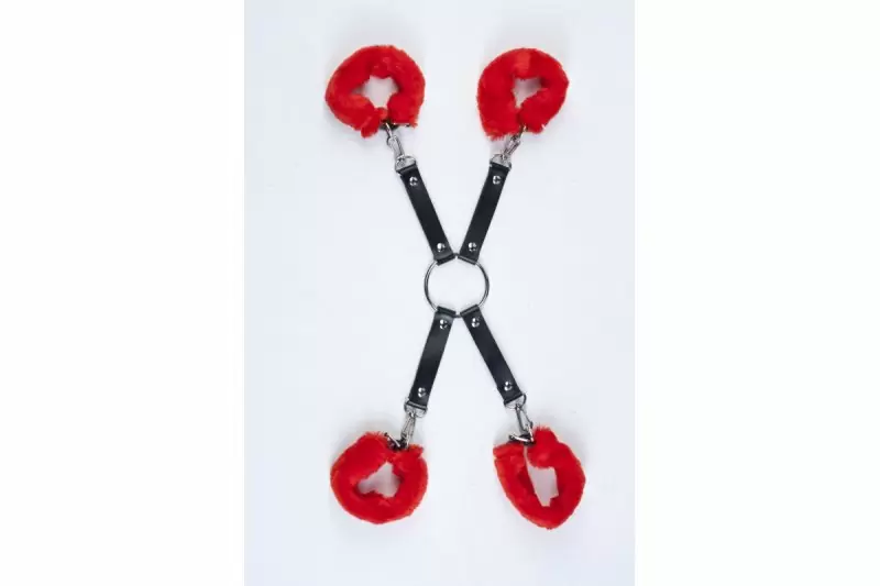 Набор для фиксации из натуральной кожи (короткое соединение, красный мех)