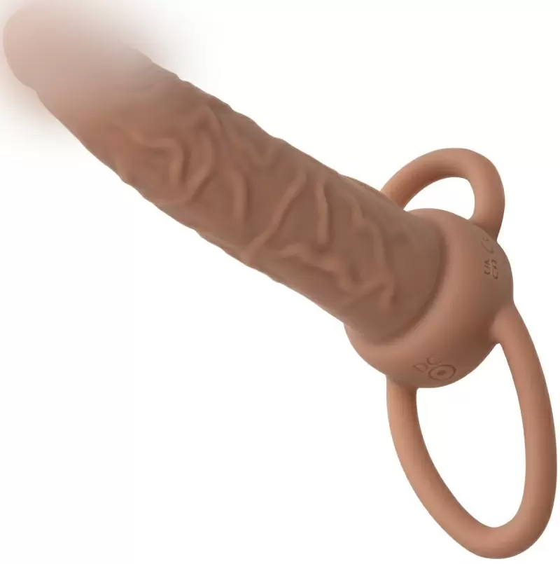 Реалистичная вибронасадка Performance Maxx Rechargeable Dual Penetrator, для двойного проникновения, 14 см, 10 режимов, телесный