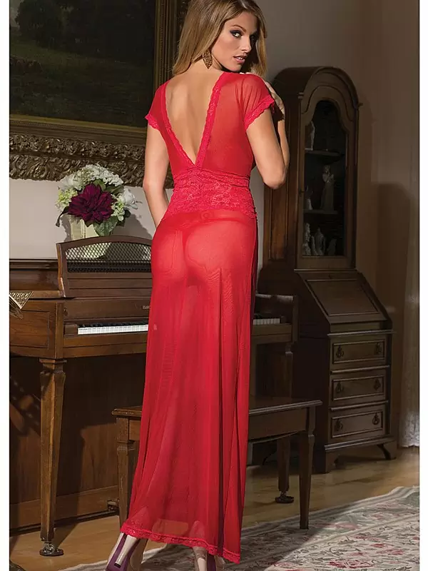 Пеньюар Coquette с глубоким декольте и короткими рукавами – красный