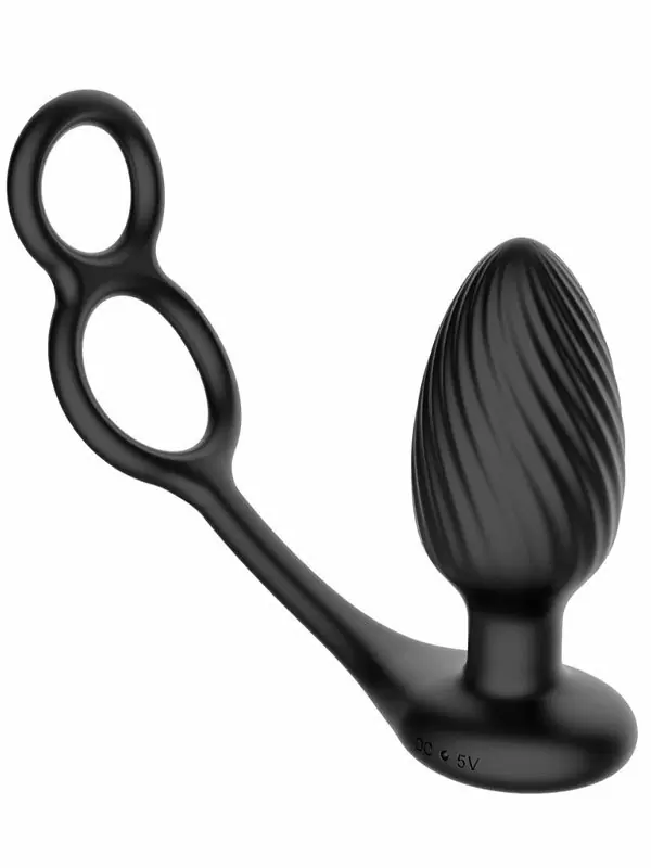 Инновационная анальная вибровтулка Nexus Tornado with Cock & Ball Rings с функцией вращения, 8.6 см, черная | Он и Она 18+