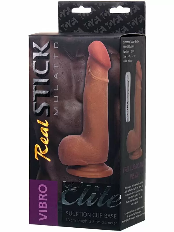 Виброреалистик с мошонкой Toyfa Elite Mulatto на присоске 13 см – мулат