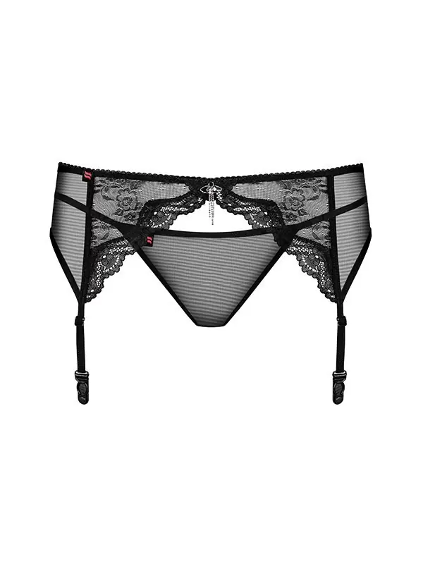 Черный пояс для чулок с кружевной вставкой и стринги Charms (Obsessive) – L/XL